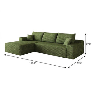 Green Corduroy Modular Sectional with Chaise Living Room L-shape Sofa