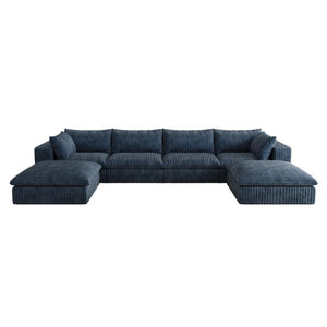 HomeRoots 158 Inch Corduroy Sectional Living Room Sofa Set with Ottoman Accent Pillows 762651