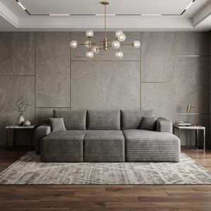 95 Inch Corduroy Modular Sectional Sofa with Chaise Ottoman and Accent Pillows