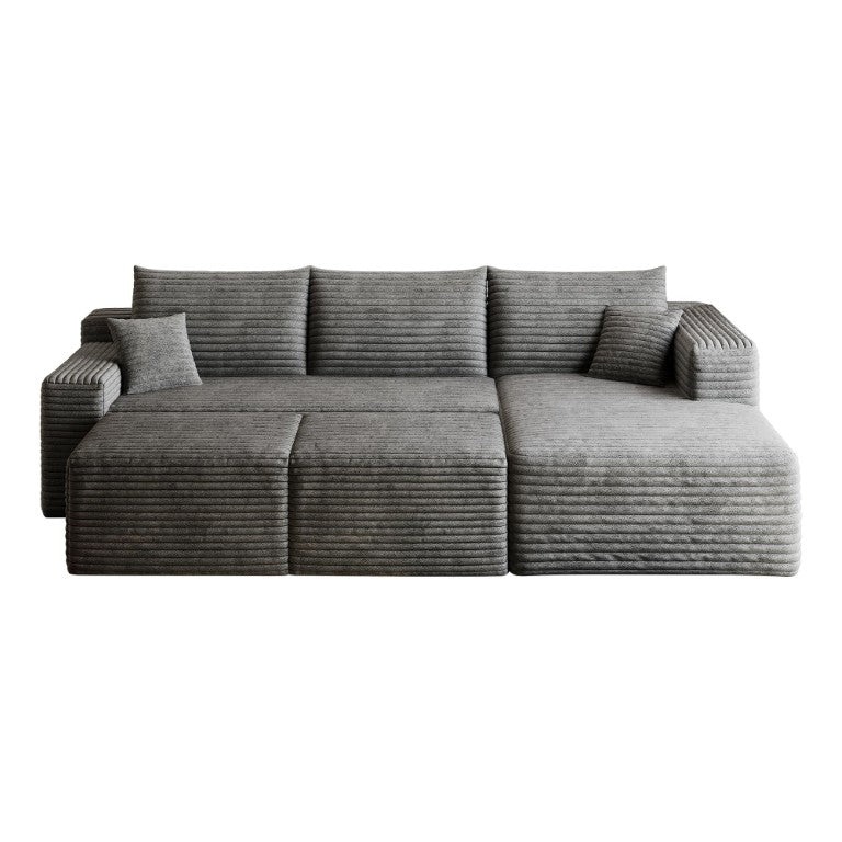 HomeRoots 95 Inch Corduroy Modular Sectional Sofa with Chaise Ottoman and Accent Pillows 762655