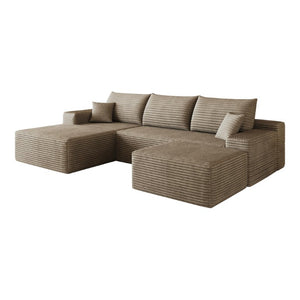 HomeRoots 107 Inch Camel Corduroy Modular Sectional Sofa with Ottoman for Living Room 762657