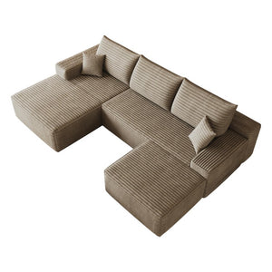 107 Inch Camel Corduroy Modular Sectional Sofa with Ottoman for Living Room