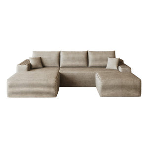 107 Inch Camel Corduroy Modular Sectional Sofa with Ottoman for Living Room