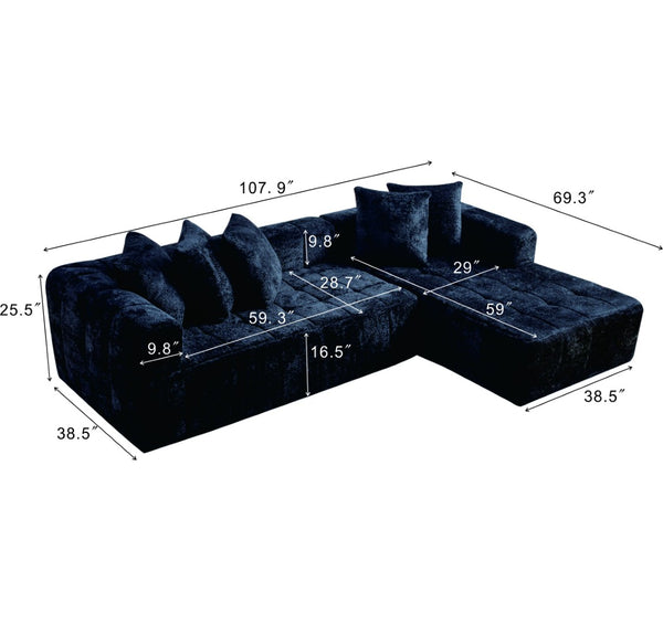 English Elm 107.9"cloud Modular Sectional with Deep Plush Seats Low Profile Lounge Sofa Black W5515S00017