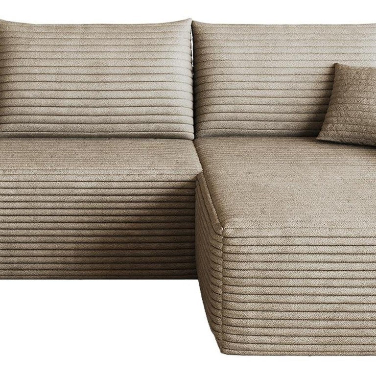 HomeRoots 107 Inch Corduroy Sectional with Chaise Ottoman and Accent Pillows for Living Room 762658