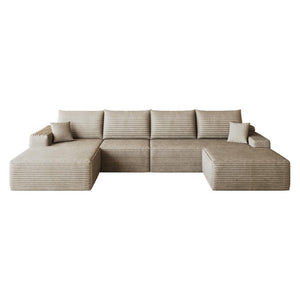 HomeRoots 135 Inch Corduroy Sectional Sofa with Ottoman Toss Pillows Modular Living Room Set 762662