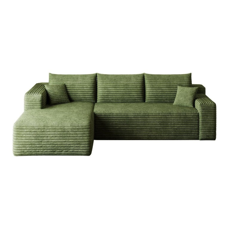HomeRoots Green Corduroy L-shaped Sectional with Chaise Modular Living Room Sofa Set 762667