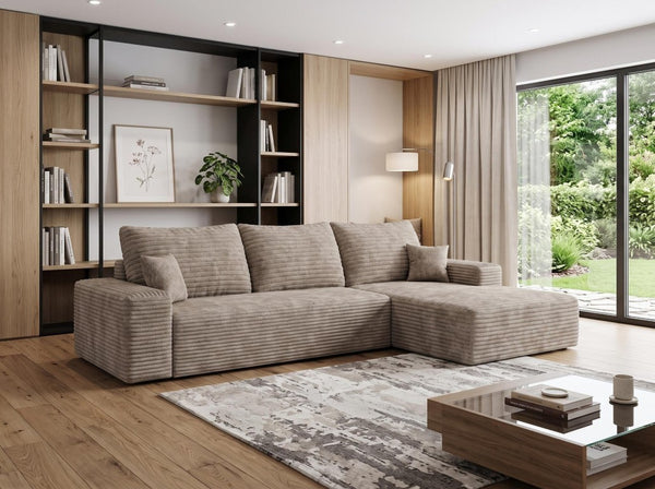 Camel Corduroy Modular L-shaped Sectional Sofa with Chaise for Modern Living Room Comfort