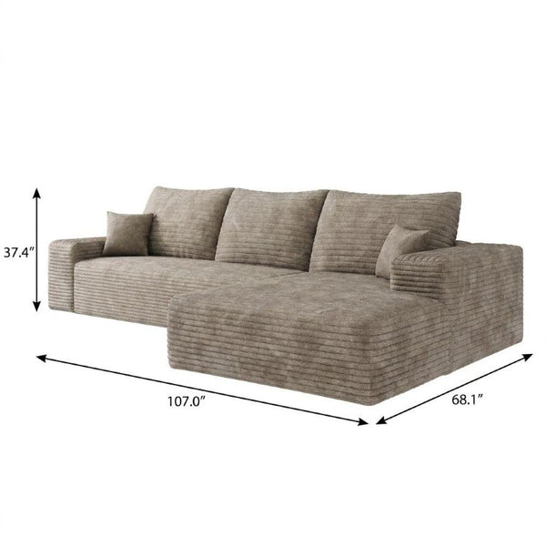 Camel Corduroy Modular L-shaped Sectional Sofa with Chaise for Modern Living Room Comfort