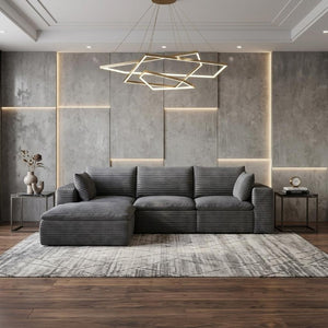 102 Inch Corduroy Modular Sectional Sofa with Ottoman and Toss Pillows for Living Room
