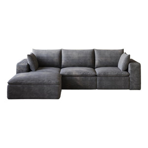 102 Inch Corduroy Modular Sectional Sofa with Ottoman and Toss Pillows for Living Room