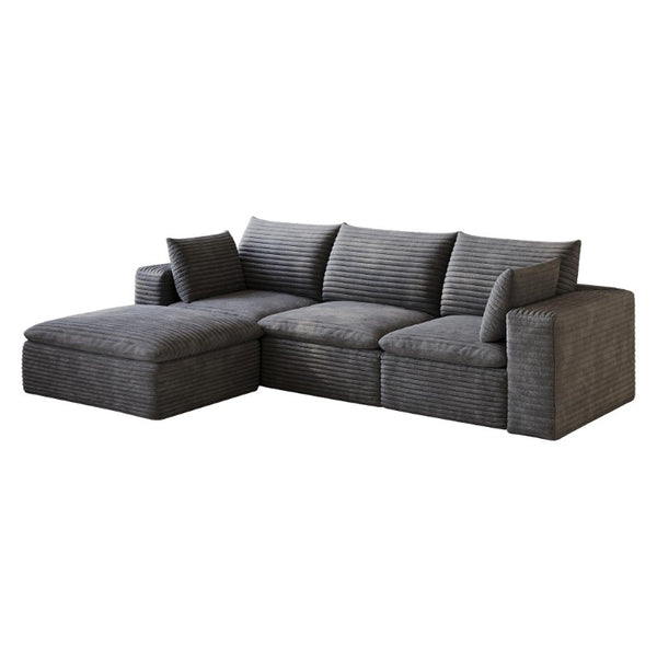 102 Inch Corduroy Modular Sectional Sofa with Ottoman and Toss Pillows for Living Room