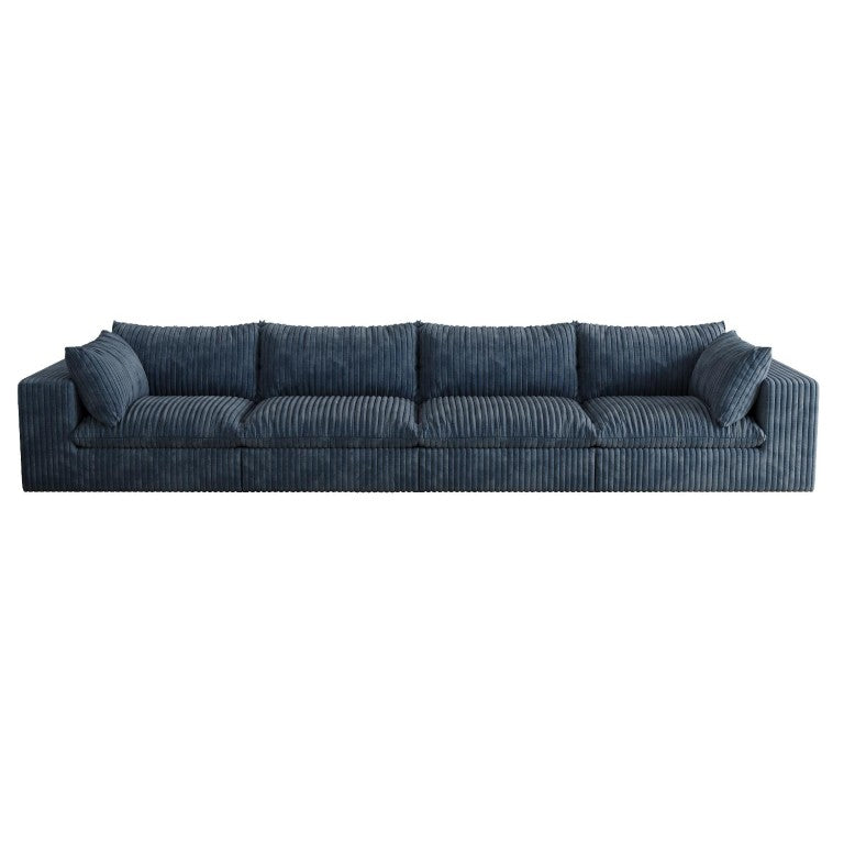 HomeRoots 158 Inch Blue Corduroy Modular Sectional Sofa with Included Accent Toss Pillows 762673