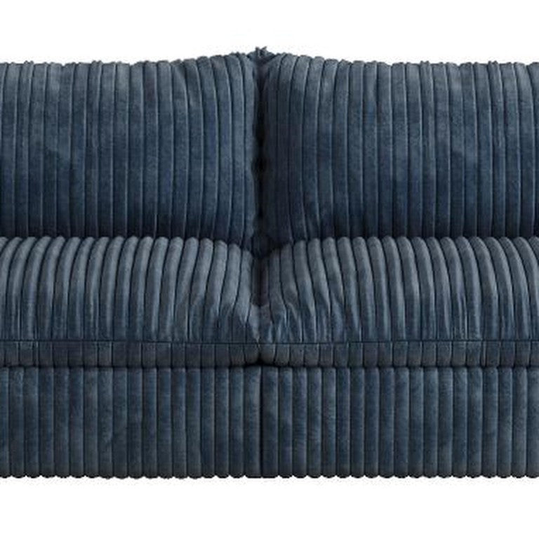 HomeRoots 158 Inch Blue Corduroy Modular Sectional Sofa with Included Accent Toss Pillows 762673