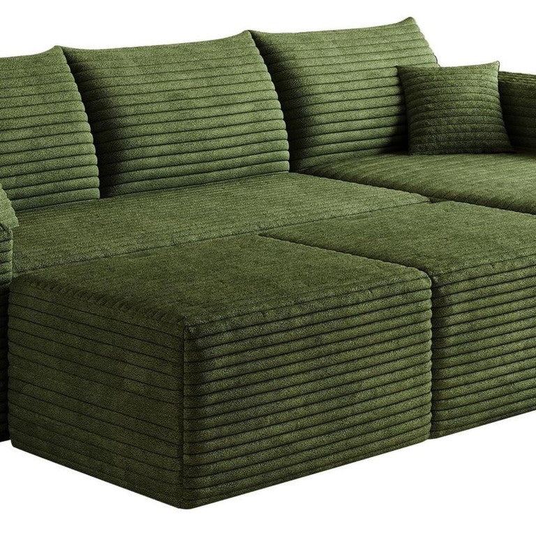 95 Inch Modular Corduroy Sectional Sofa with Ottoman and Accent Pillows for Living Room
