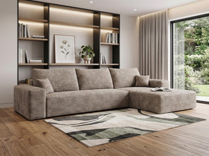 Camel Corduroy Modular L-shaped Sectional Sofa with Chaise for Modern Living Room Comfort