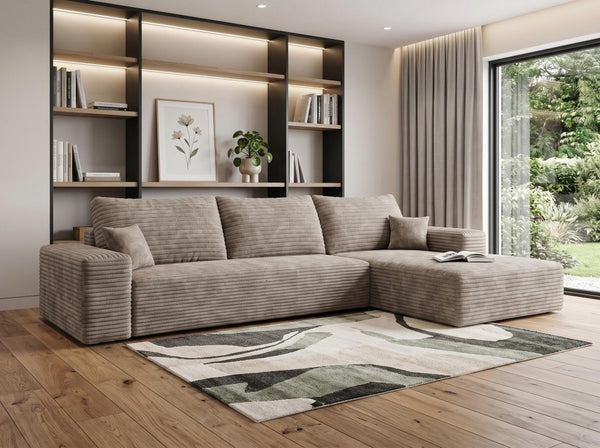 Camel Corduroy Modular L-shaped Sectional Sofa with Chaise for Modern Living Room Comfort