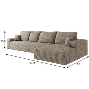 Camel Corduroy Modular L-shaped Sectional Sofa with Chaise for Modern Living Room Comfort