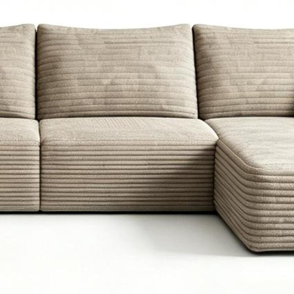 135 Inch Corduroy Sectional Sofa with Ottoman and Pillows for Living Room Comfort