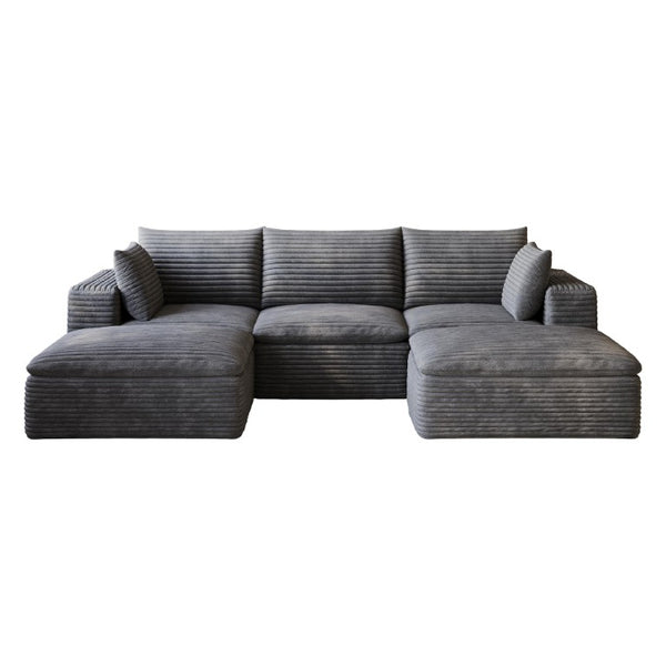 102 Inch Corduroy Modular Sectional Sofa with Ottoman and Toss Pillows for Living Room