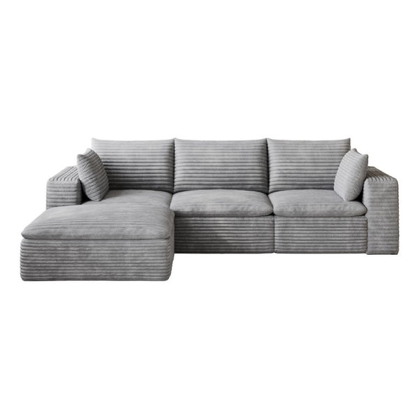 102 Inch Corduroy Modular Sectional Sofa with Ottoman and Toss Pillows for Living Room
