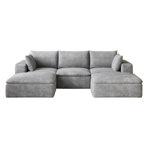 102 Inch Corduroy Modular Sectional Sofa with Ottoman and Toss Pillows for Living Room