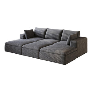 HomeRoots 102 Inch Corduroy Modular Sectional Sofa with Ottoman and Toss Pillows for Living Room Dark Gray Fabric / Foam - B 762699