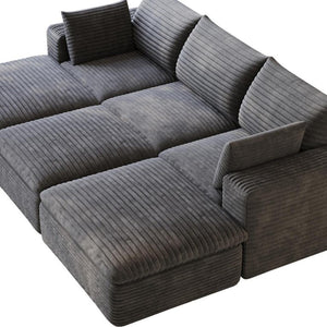 102 Inch Corduroy Modular Sectional Sofa with Ottoman and Toss Pillows for Living Room