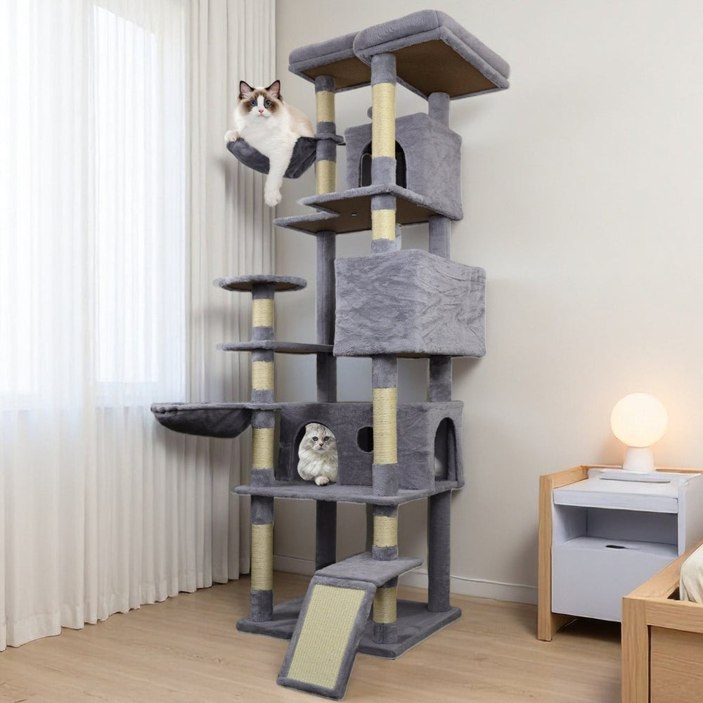 English Elm 71 Inch Floral Cat Tower with Condo Hammock Sisal Posts and Plush Perches for Large Breeds W243P326645