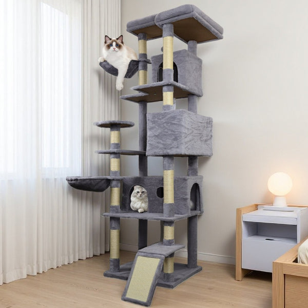 English Elm 71 Inch Floral Cat Tower with Condo Hammock Sisal Posts and Plush Perches for Large Breeds W243P326645
