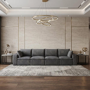 134 Inch Corduroy Modular Sectional Sofa with Toss Pillows for Cozy Modern Living Rooms