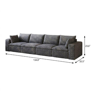 134 Inch Corduroy Modular Sectional Sofa with Toss Pillows for Cozy Modern Living Rooms