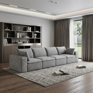 134 Inch Corduroy Modular Sectional Sofa with Toss Pillows for Cozy Modern Living Rooms