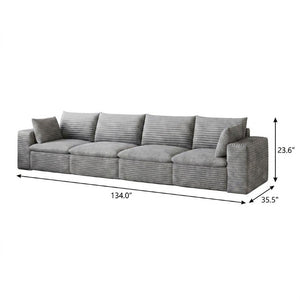 134 Inch Corduroy Modular Sectional Sofa with Toss Pillows for Cozy Modern Living Rooms