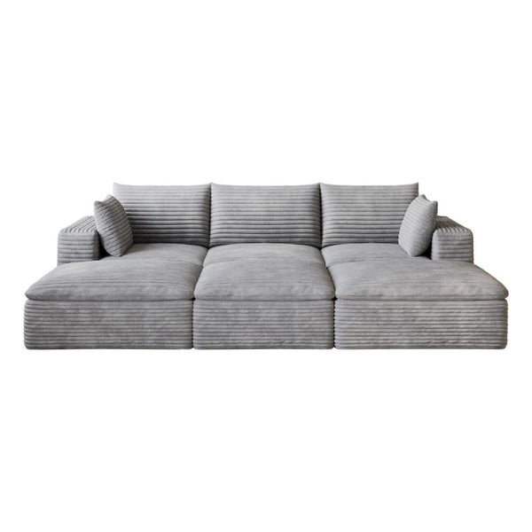 102 Inch Corduroy Modular Sectional Sofa with Ottoman and Toss Pillows for Living Room