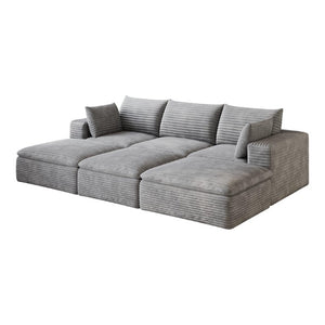 102 Inch Corduroy Modular Sectional Sofa with Ottoman and Toss Pillows for Living Room