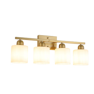 English Elm Gold 4-Light Modern Vanity Light Fixture - Elegant Wall Sconce With Frosted Glass Shades For Bathroom W2312P374856