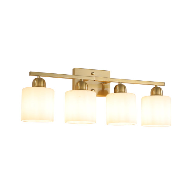 English Elm Gold 4-Light Modern Vanity Light Fixture - Elegant Wall Sconce With Frosted Glass Shades For Bathroom W2312P374856