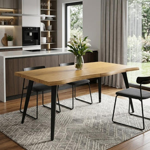 63 Inch Walnut Iron Base Live Edge Slab Dining Table for Industrial Loft Spaces