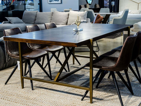 VIG Furniture Shane Acacia & Brass Dining Table - Dark Mango Solid Top, Antique Brass Base, Seats 8, Modern Luxury VGNX-MEMPHIS-20179