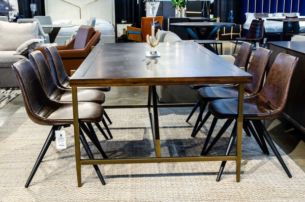VIG Furniture Shane Acacia & Brass Dining Table - Dark Mango Solid Top, Antique Brass Base, Seats 8, Modern Luxury VGNX-MEMPHIS-20179