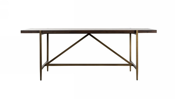 VIG Furniture Shane Acacia & Brass Dining Table - Dark Mango Solid Top, Antique Brass Base, Seats 8, Modern Luxury VGNX-MEMPHIS-20179