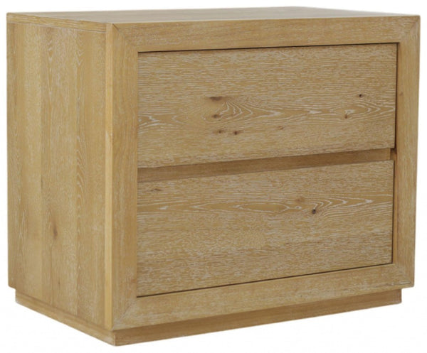 25 Inch Oak Solid Wood Two Drawer Nightstand for Bedroom Storage and Style