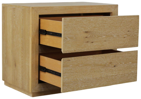 25 Inch Oak Solid Wood Two Drawer Nightstand for Bedroom Storage and Style