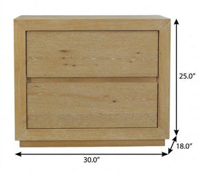 25 Inch Oak Solid Wood Two Drawer Nightstand for Bedroom Storage and Style