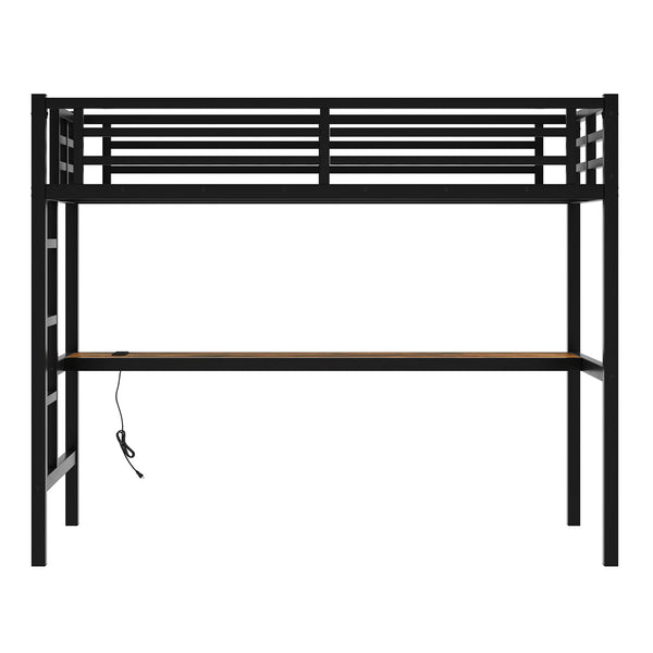 English Elm Metal Twin Xl Loft Bed With Built-In Desk, Power Outlet & Led Lights - Space-Saving Design! W1580P368410