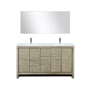 English Elm Rustic Acacia Double Bath Vanity With White Quartz Top, Chrome Faucet & 55" Mirror For Elegant Style B2731S01684-GIGA