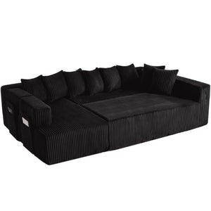 Corduroy U-shaped Sectional Sofa with Built-in Console Accent Pillows for Living Room