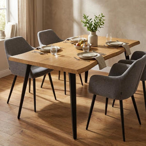 63 Inch Live Edge Dining Table with Natural Wood Slab Top and Steel Base