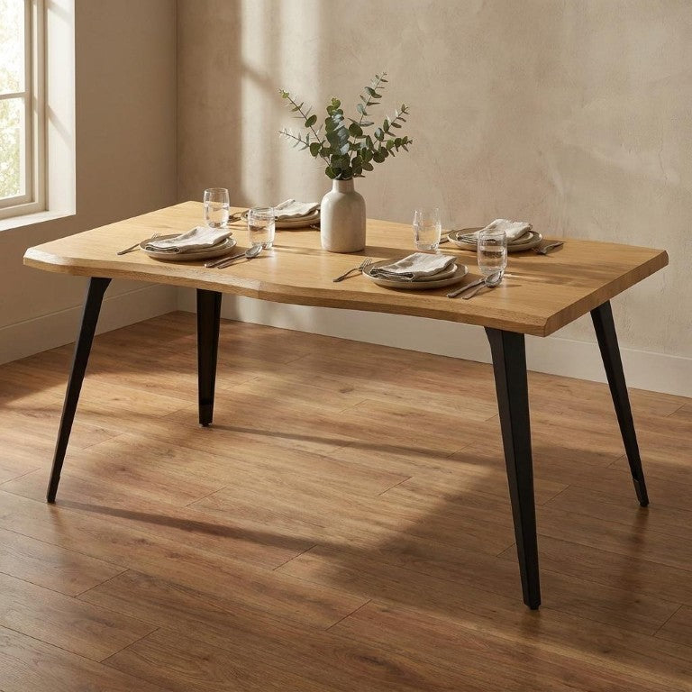 HomeRoots 63 Inch Live Edge Dining Table with Natural Wood Slab Top and Steel Base 762810